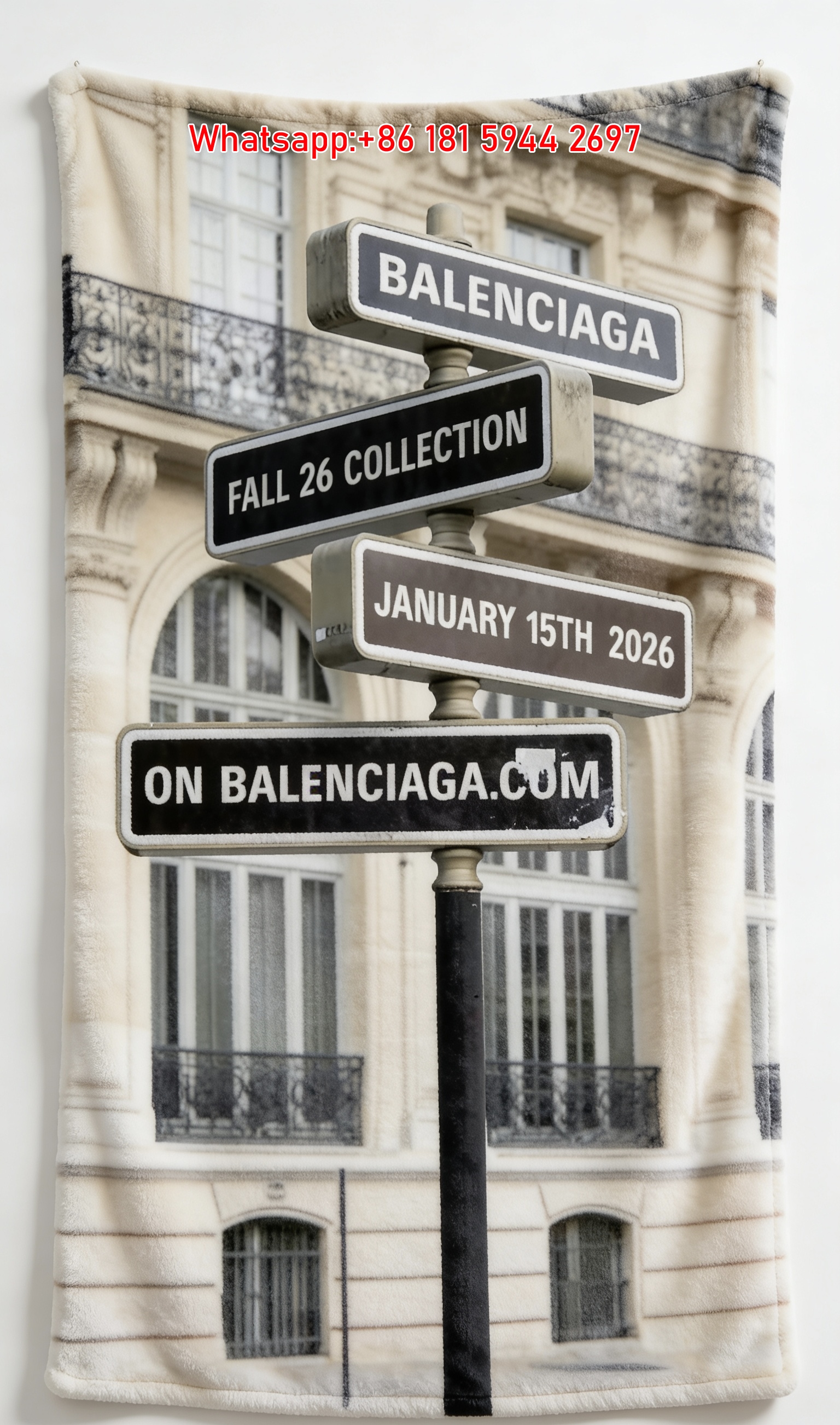 Balenciaga Fall 26 Collection Street Sign Print Flannel Sofa Throw Blanket Premium Couch Cover BA389